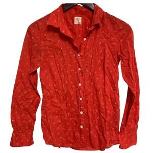 The Perfect Shirt by J.Crew Women's Red Anchors Horseshoes Long Sleeve Button Up